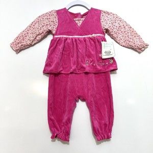 Okie Dokie Velour One Piece Long Sleeve Outfit Coverall Baby Dress